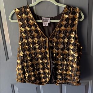Black Sequin Vest with Gold Accents